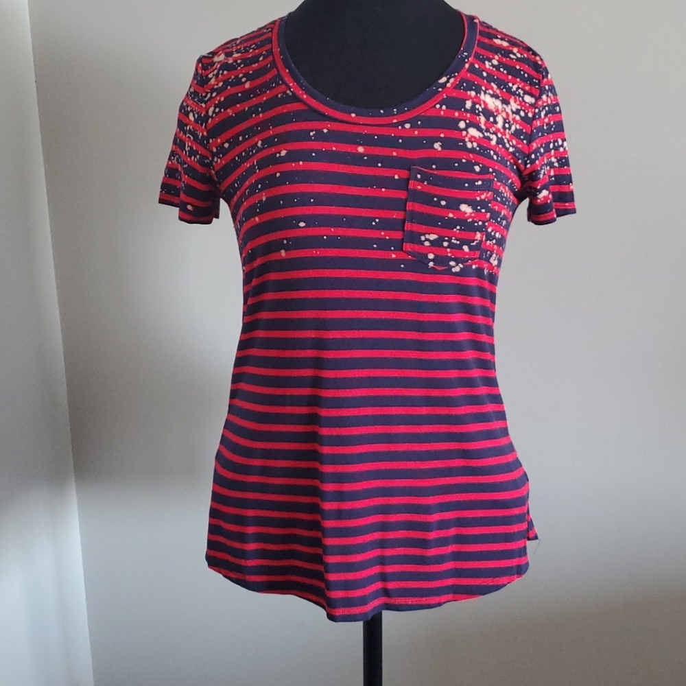 Maurices Navy/red striped pocket tee w/ bleaching.